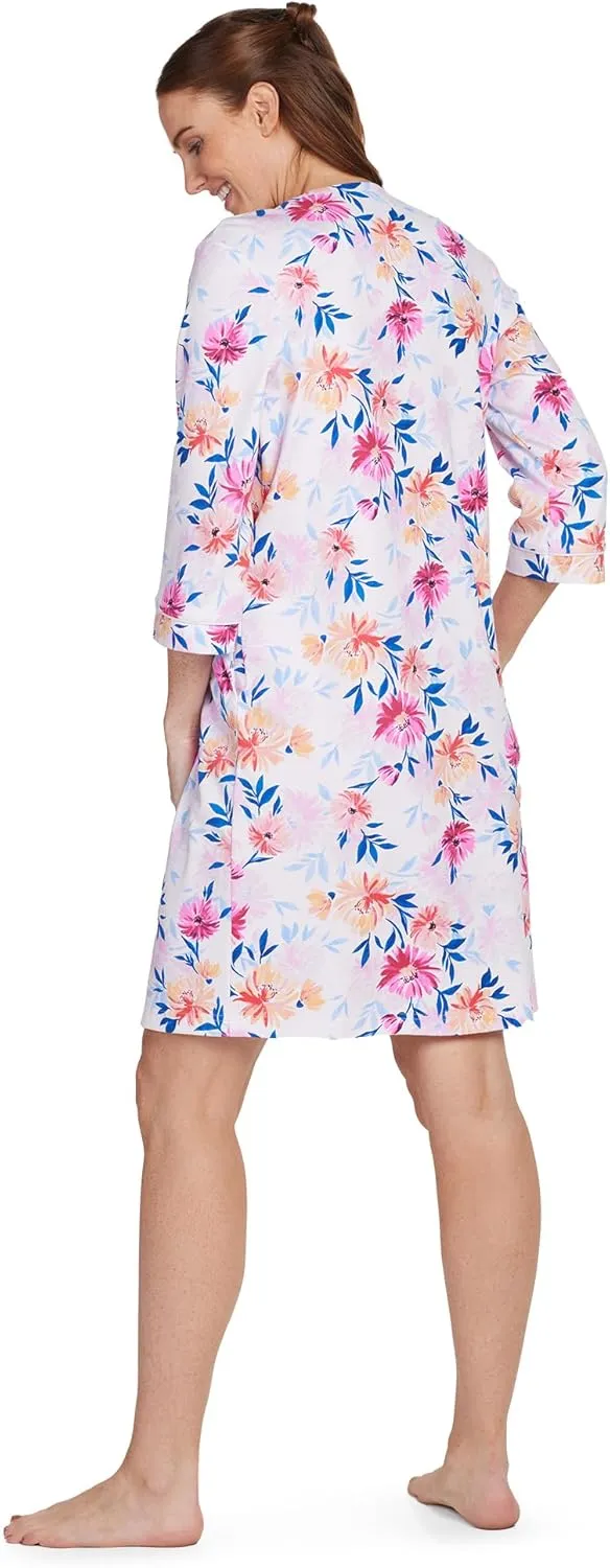 Miss Elaine Women's Interlock Knit Robe, Snap Front and Short Sleeves, Two Front Pockets, Sleepwear and Loungewear