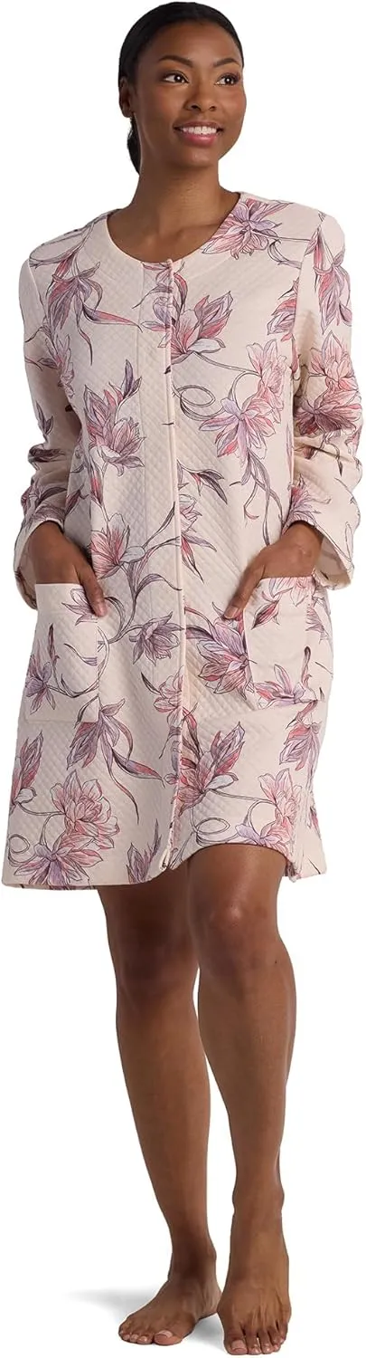 Miss Elaine Women's Short Robe, Soft Quilted Knit Robe with 3/4th Sleeves, Pockets, Sleepwear and Loungewear