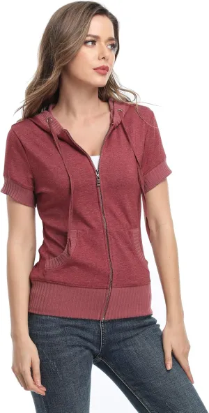 MISS MOLY Women Short Sleeves Hoodie Jacket Full Zip Up Lightweight Sweatshirt Casual
