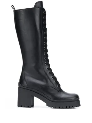 MIU MIU tall black laced leather boots