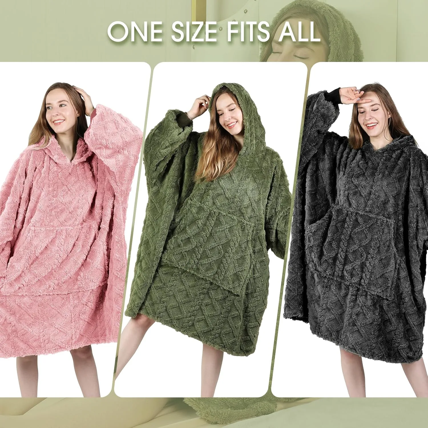 MIZZEO Microfiber Wearable Blanket, Oversized Light Wearable Blanket Hoodie for Adults, Cozy Soft Warm Plush Hooded Blanket Gifts for Women, One Size Fits All (Green)
