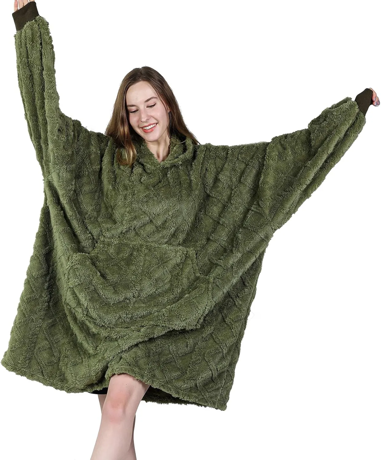 MIZZEO Microfiber Wearable Blanket, Oversized Light Wearable Blanket Hoodie for Adults, Cozy Soft Warm Plush Hooded Blanket Gifts for Women, One Size Fits All (Green)