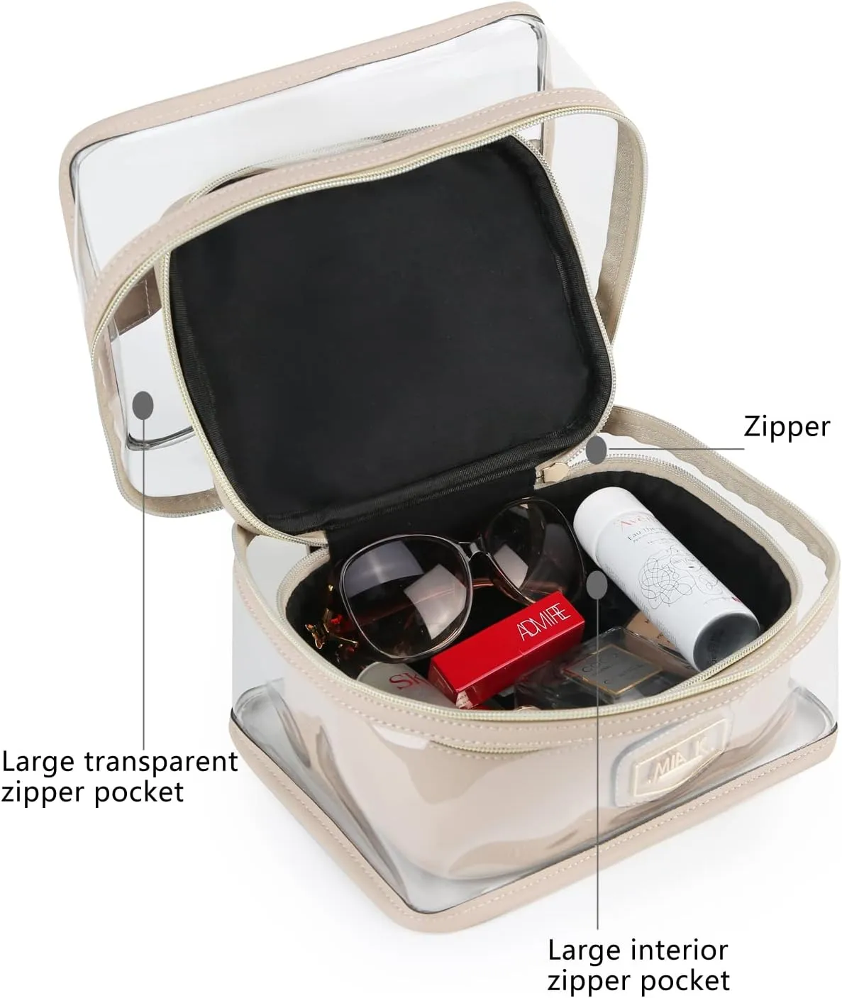 MKF 4PCS Stylish Cosmetic Bag Portable Makeup Travel Organizer Case Mustard