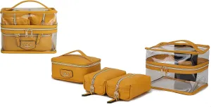 MKF 4PCS Stylish Cosmetic Bag Portable Makeup Travel Organizer Case Mustard