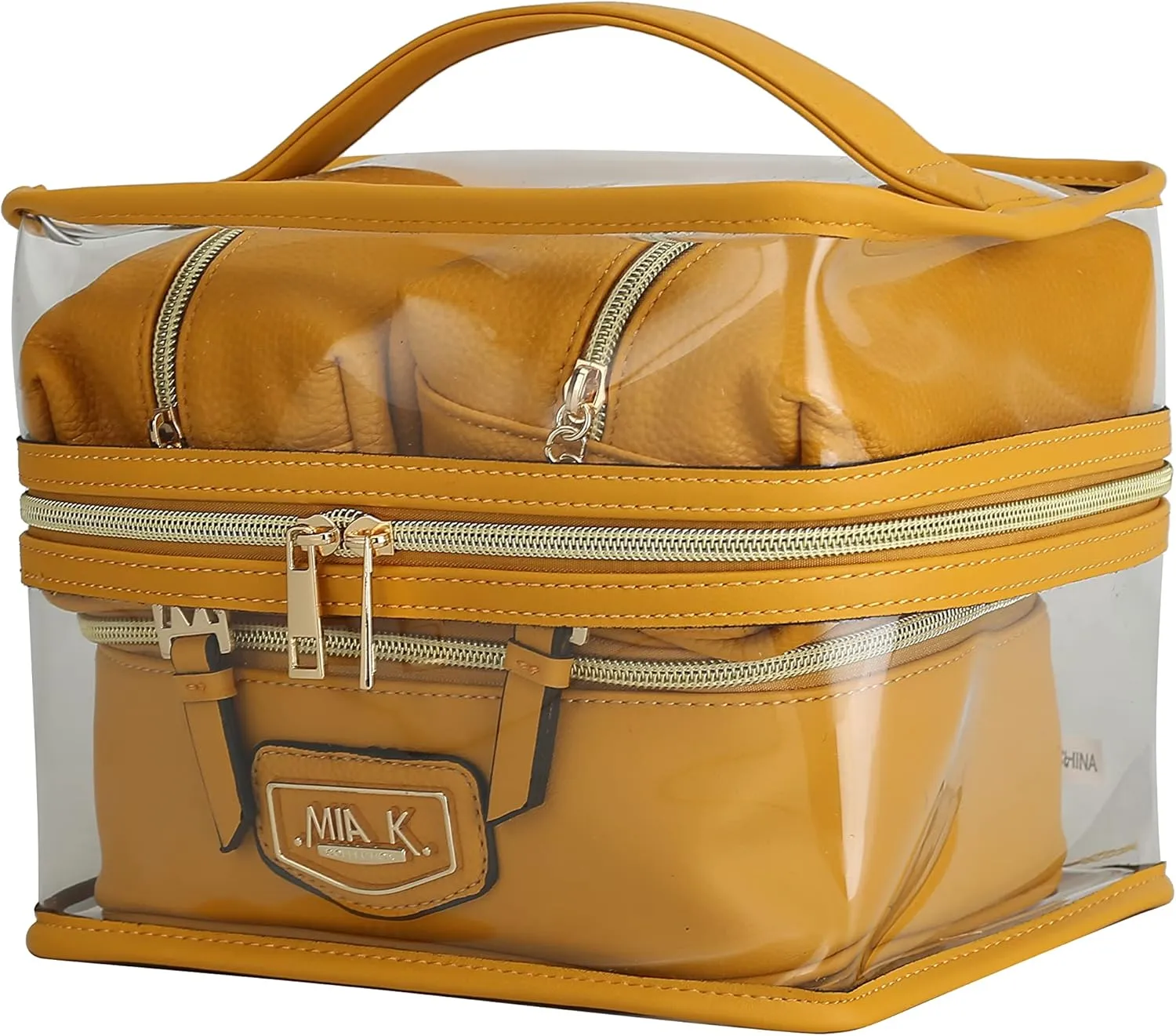 MKF 4PCS Stylish Cosmetic Bag Portable Makeup Travel Organizer Case Mustard