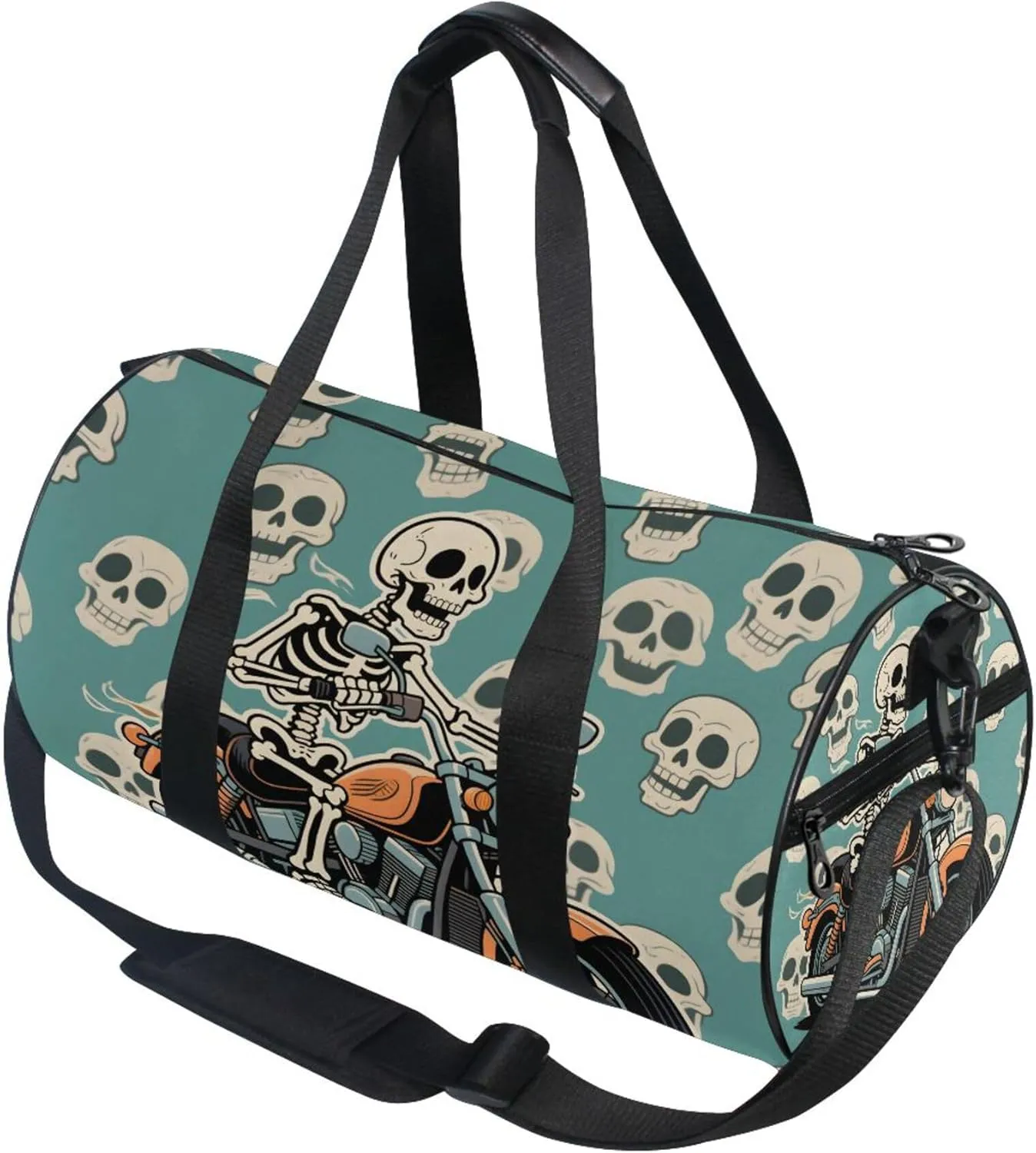 MNSRUU Sports Duffel Bags, Skeleton Motorcycle Athletic Gym Bag Overnight Workout Travel Tote Luggage for Men Women Yoga