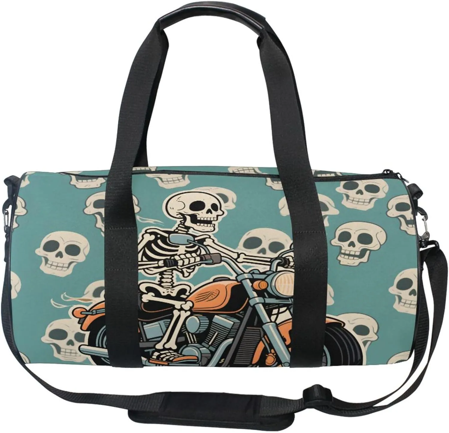 MNSRUU Sports Duffel Bags, Skeleton Motorcycle Athletic Gym Bag Overnight Workout Travel Tote Luggage for Men Women Yoga