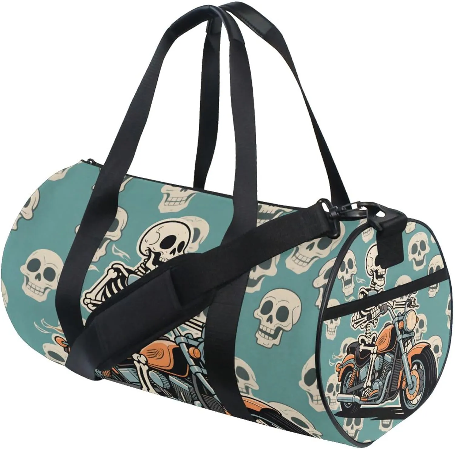 MNSRUU Sports Duffel Bags, Skeleton Motorcycle Athletic Gym Bag Overnight Workout Travel Tote Luggage for Men Women Yoga