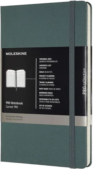 Moleskine PRO Notebook, Hard Cover, Large (5" x 8.25") Professional Project Planning, Forest Green, 240 Pages