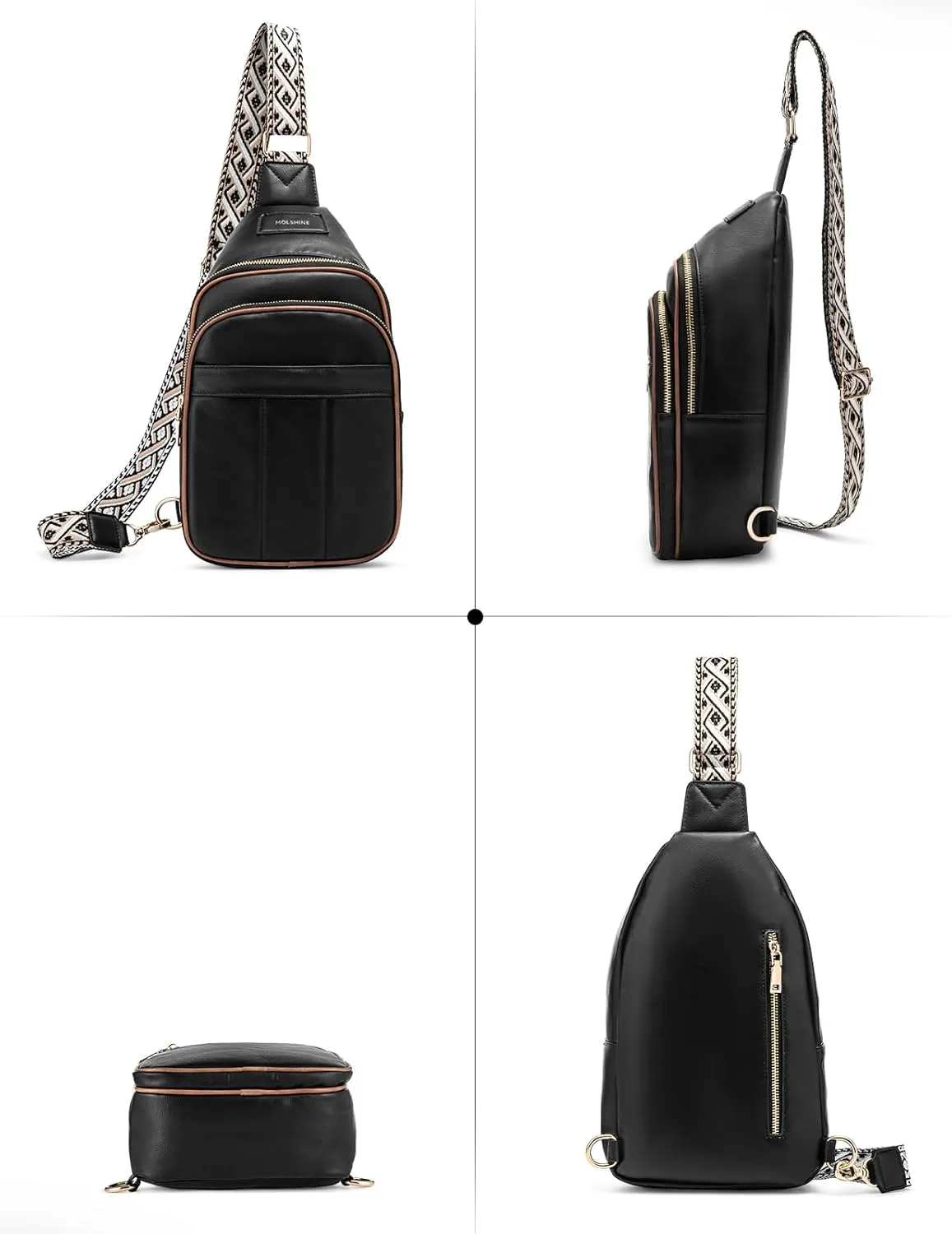 molshine Sling Crossbody Bag, Fashion Chest, Casual PU Leather Shoulder Bag for Women Work Travel Hiking Cycling