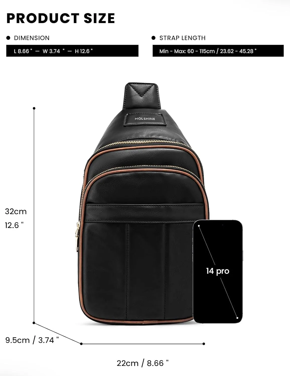 molshine Sling Crossbody Bag, Fashion Chest, Casual PU Leather Shoulder Bag for Women Work Travel Hiking Cycling