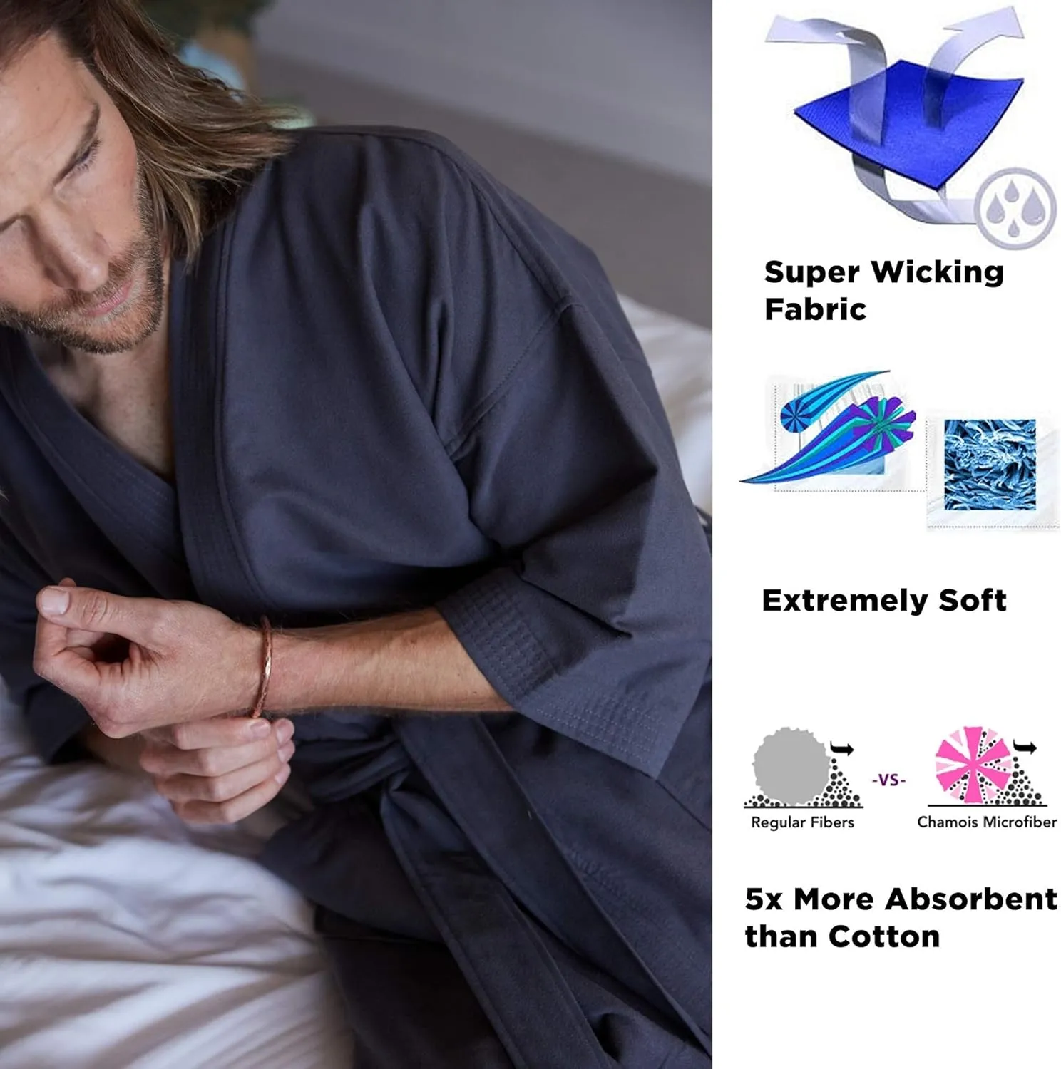 MONARCH Chamois Microfiber Kimono Hotel Robe - Lightweight Absorbent Soft Spa Bathrobe Cypress