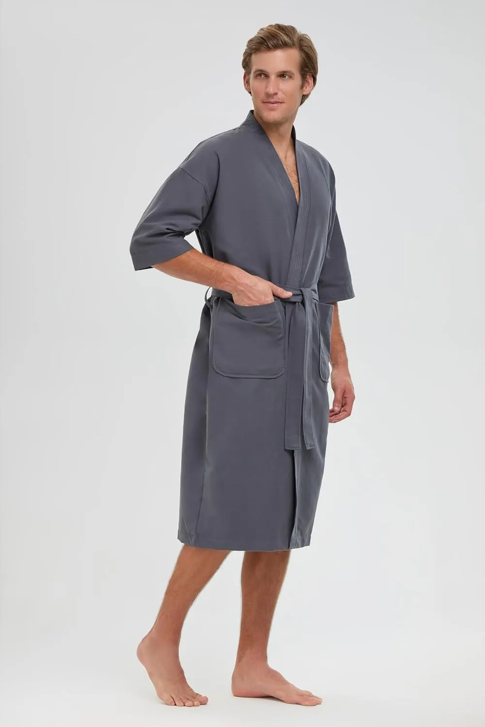 MONARCH Chamois Microfiber Kimono Hotel Robe - Lightweight Absorbent Soft Spa Bathrobe Cypress