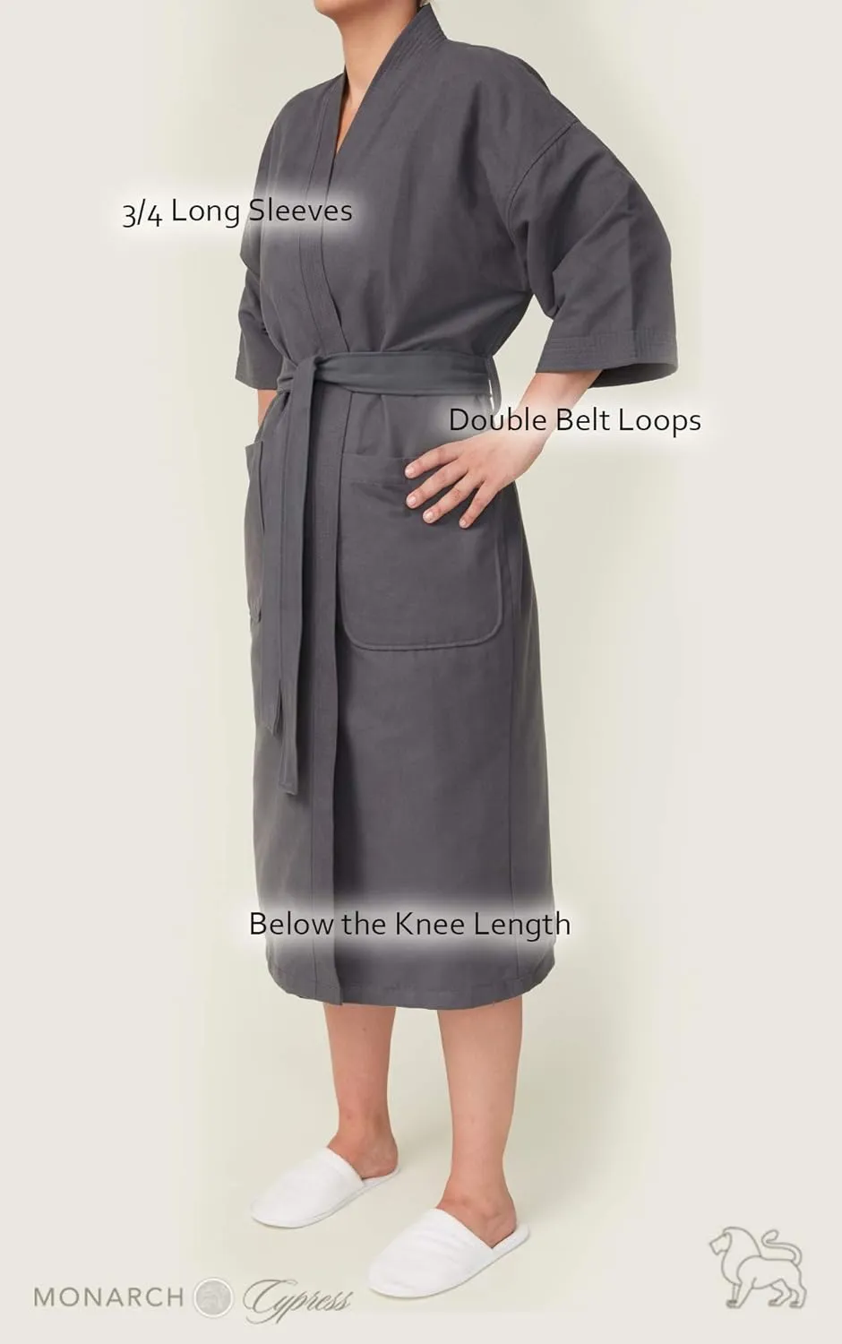 MONARCH Chamois Microfiber Kimono Hotel Robe - Lightweight Absorbent Soft Spa Bathrobe Cypress