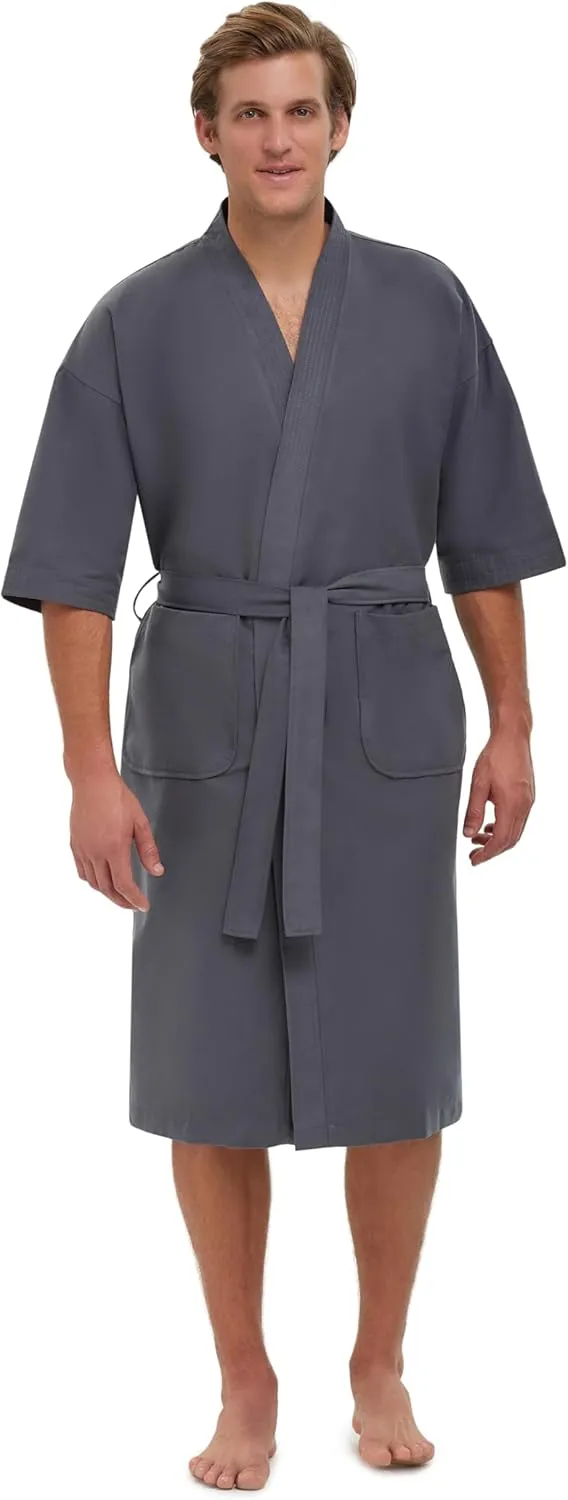 MONARCH Chamois Microfiber Kimono Hotel Robe - Lightweight Absorbent Soft Spa Bathrobe Cypress