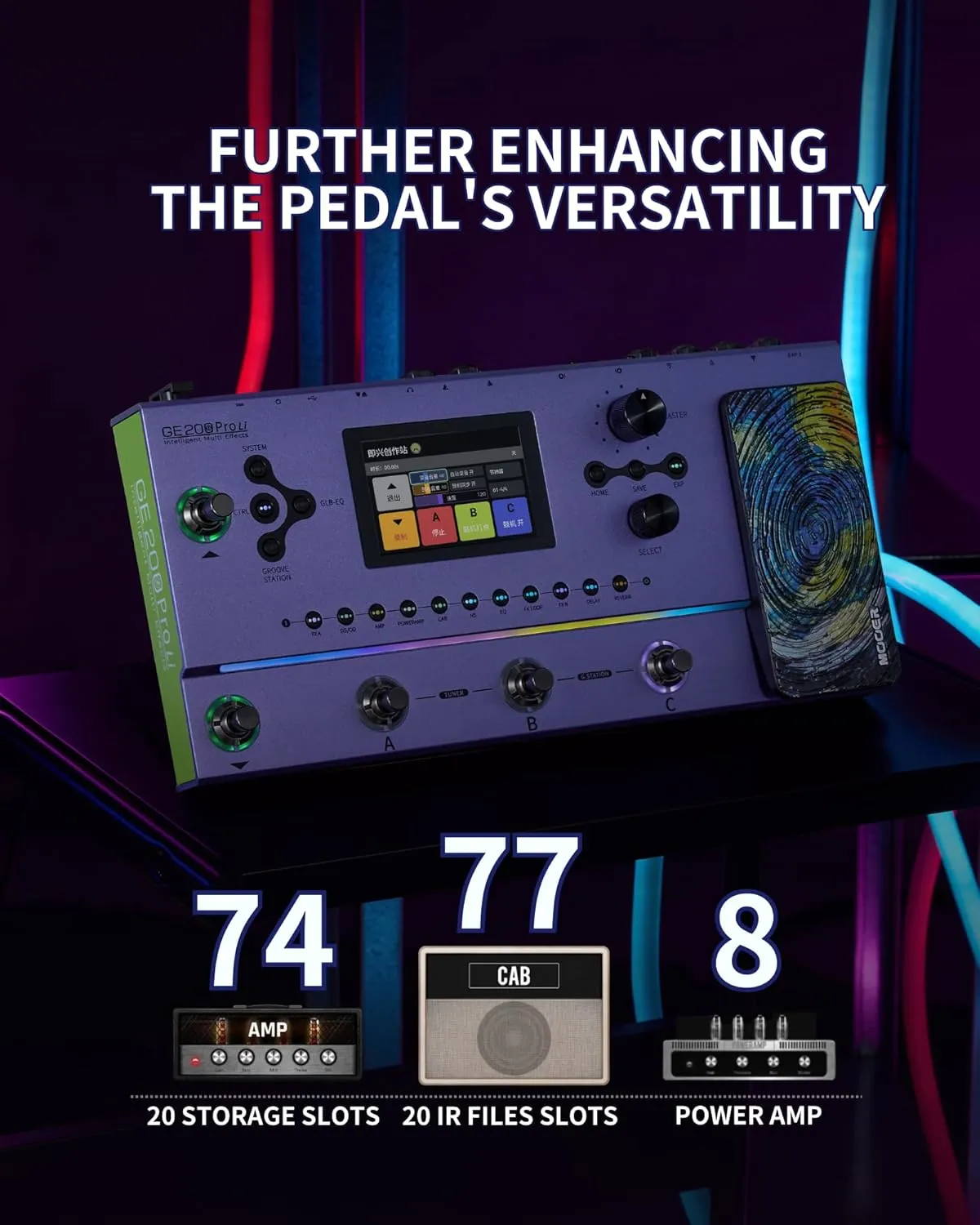 MOOER GE200 Pro Li Intelligent Multi Effects Amp Modelling Effects Pedal with Lithium Battery, Iconic Ambient Lights, Groove Station, MIDI Function, FX Loop, GE-Could APP, OTG guitar live streaming