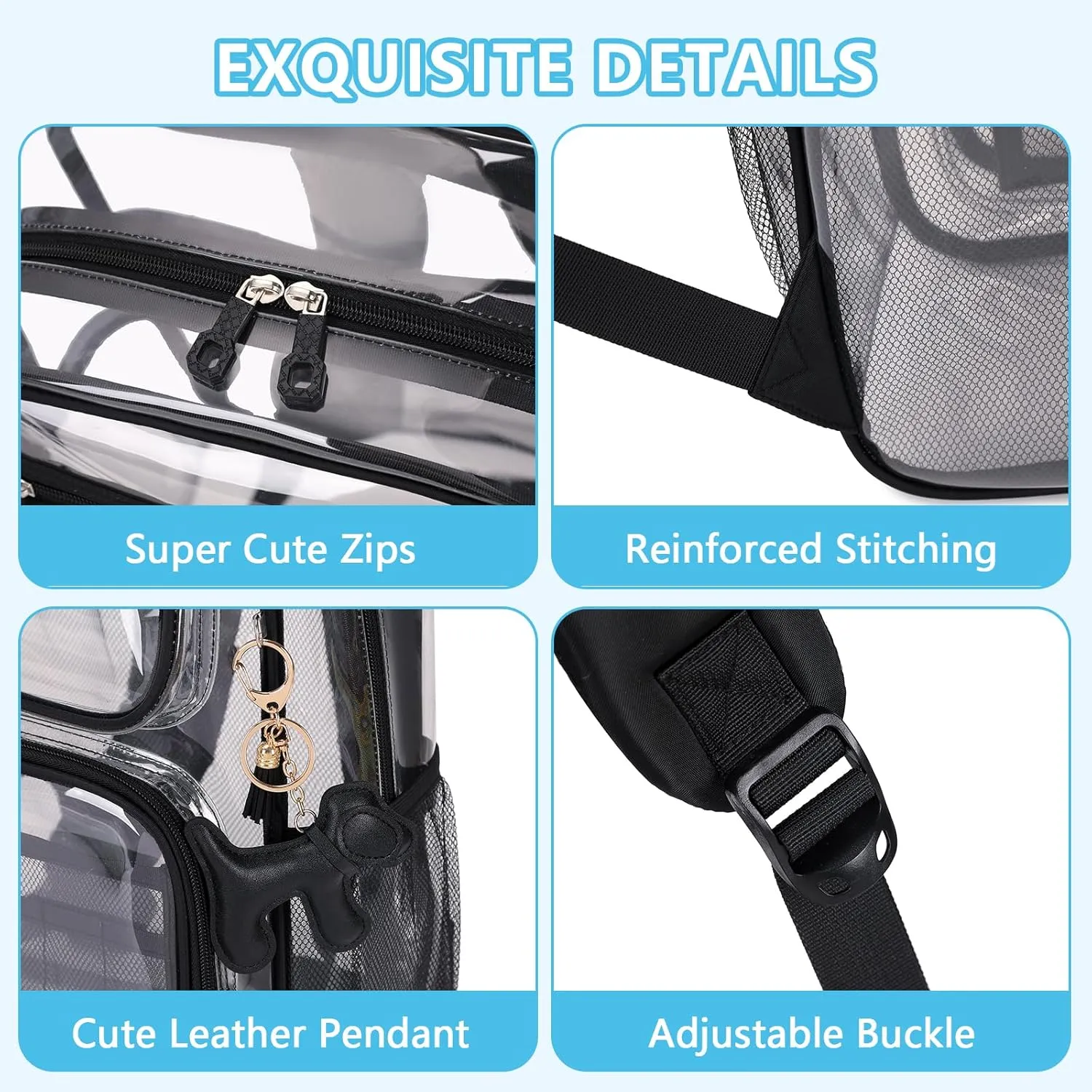MOONBABY Clear Backpack for School Girls, Heavy Duty TPU Transparent Backpack Stadium Events Approved, Clear Bookbag