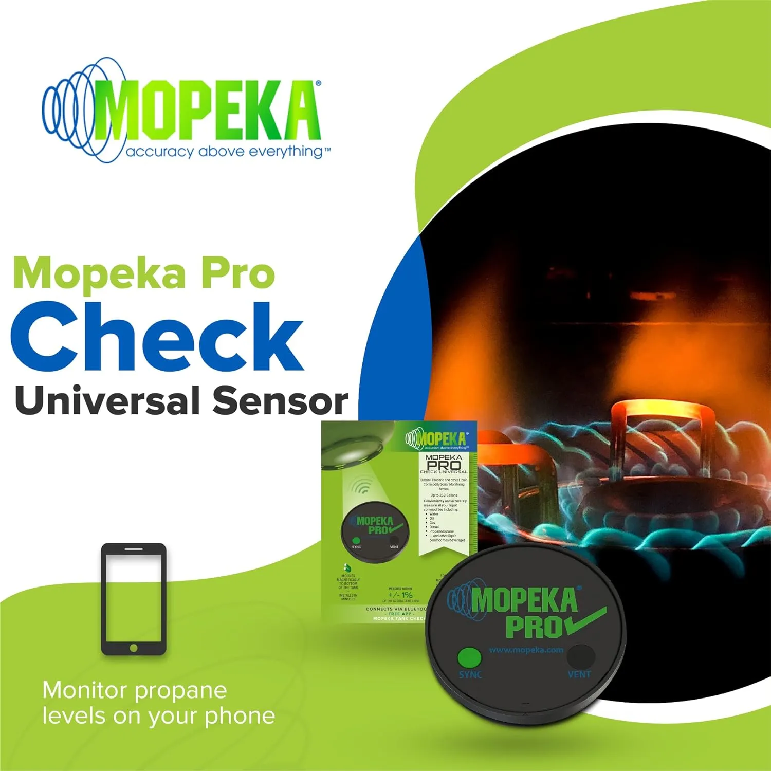 Mopeka Pro Check Universal Sensor - Bluetooth Ultrasonic Sensor For Steel Propane Tanks - Perfect For Propane Grills, Water Tanks & Campers - Water Level Sensor Up To 250 Gallon Tanks