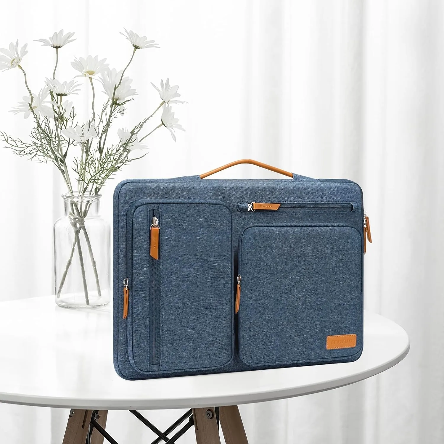 MOSISO 360 Protective Laptop Case 13.3 inch, 13-14 inch Laptop Sleeve Compatible with MacBook Air/Pro 13 / Pro 14, HP Dell Acer ASUS, Side Open Carrying Case with 4 Zipper Pockets&Handle, Haze Blue