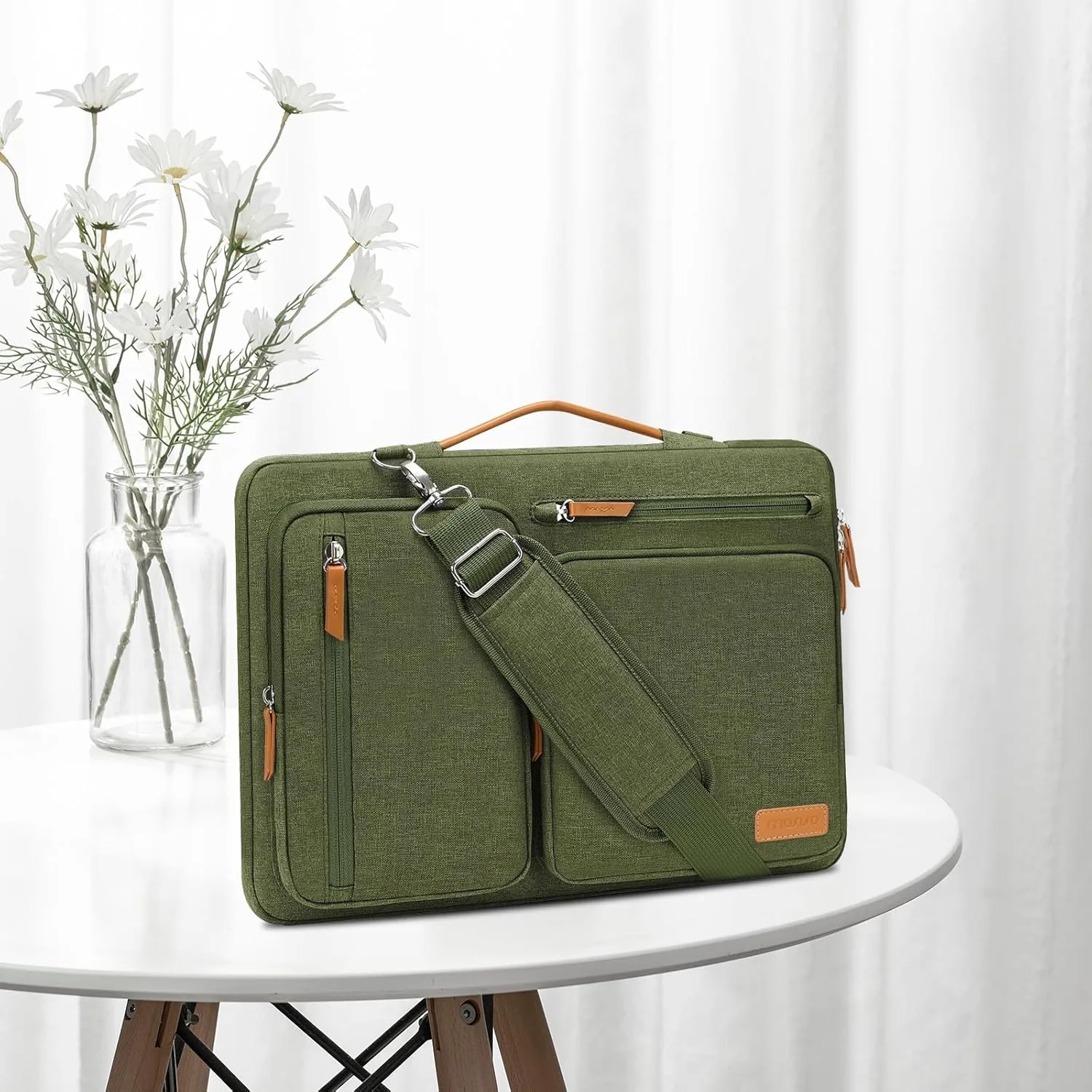 MOSISO 360 Protective Laptop Shoulder Bag,13-13.3 inch Computer Bags Compatible with MacBook, HP, Dell, Lenovo, Asus Notebook,Side Open Messenger Bag with 4 Zipper Pockets, Olive Green