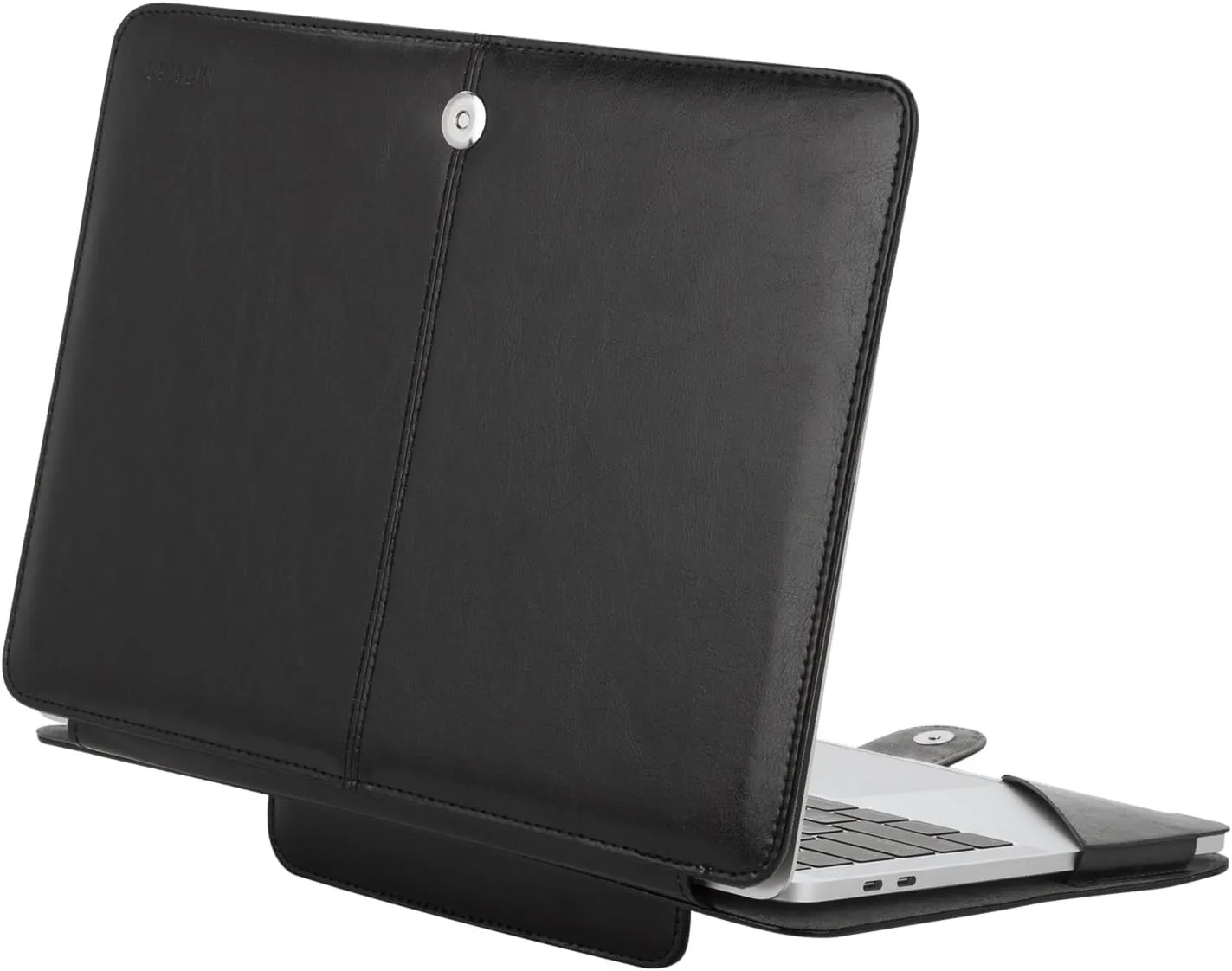 MOSISO Compatible with MacBook Air 15 inch M4 A3241 M3 A3114 M2 A2941 2025 2024 2023/ Pro 15 Case A1990 A1707 2019-2016, PU Leather Portfolio Protective Stand Cover Sleeve with Clear Strip, Black