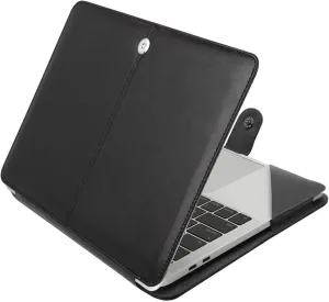 MOSISO Compatible with MacBook Air 15 inch M4 A3241 M3 A3114 M2 A2941 2025 2024 2023/ Pro 15 Case A1990 A1707 2019-2016, PU Leather Portfolio Protective Stand Cover Sleeve with Clear Strip, Black