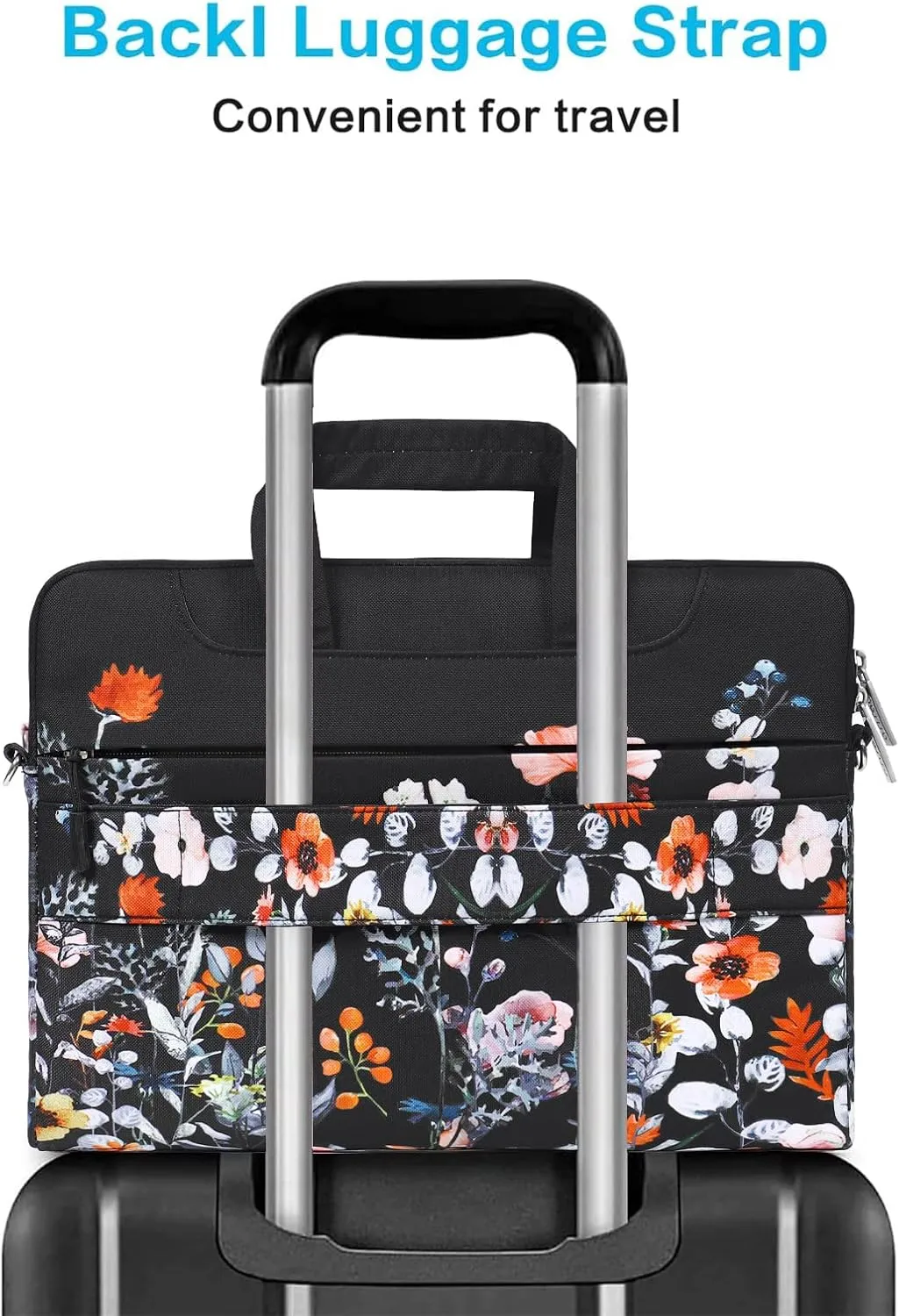 MOSISO Laptop Shoulder Bag Compatible with MacBook Air/Pro,13-13.3 inch Notebook,Compatible with MacBook Pro 14 inch M3 M2 M1 Chip Pro Max 2023-2021, Garden Flowers Briefcase with Belt, Black