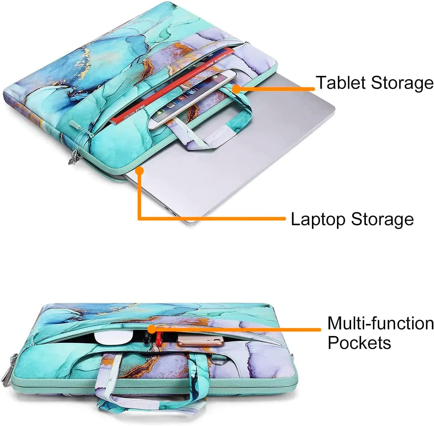 MOSISO Laptop Shoulder Bag Compatible with MacBook Air/Pro,13-13.3 inch Notebook,Compatible with MacBook Pro 14 inch M4 M3 M2 M1 Chip Pro Max,Carrying Briefcase Sleeve with Belt Marble MO-MBH189