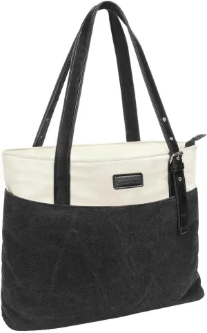 MOSISO Laptop Tote Bag, 15.6 inch Splice Canvas Laptop Bag for Women Men, 15 inch Lightweight Business Office Work Travel Handbag with Front 2 Hidden Pockets, Black