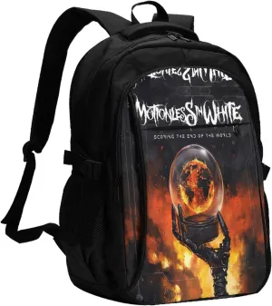 Motionless Rock In White Backpack with USB Charing Port Laptop Daypack Travel Bag Classic Laptop Backpack