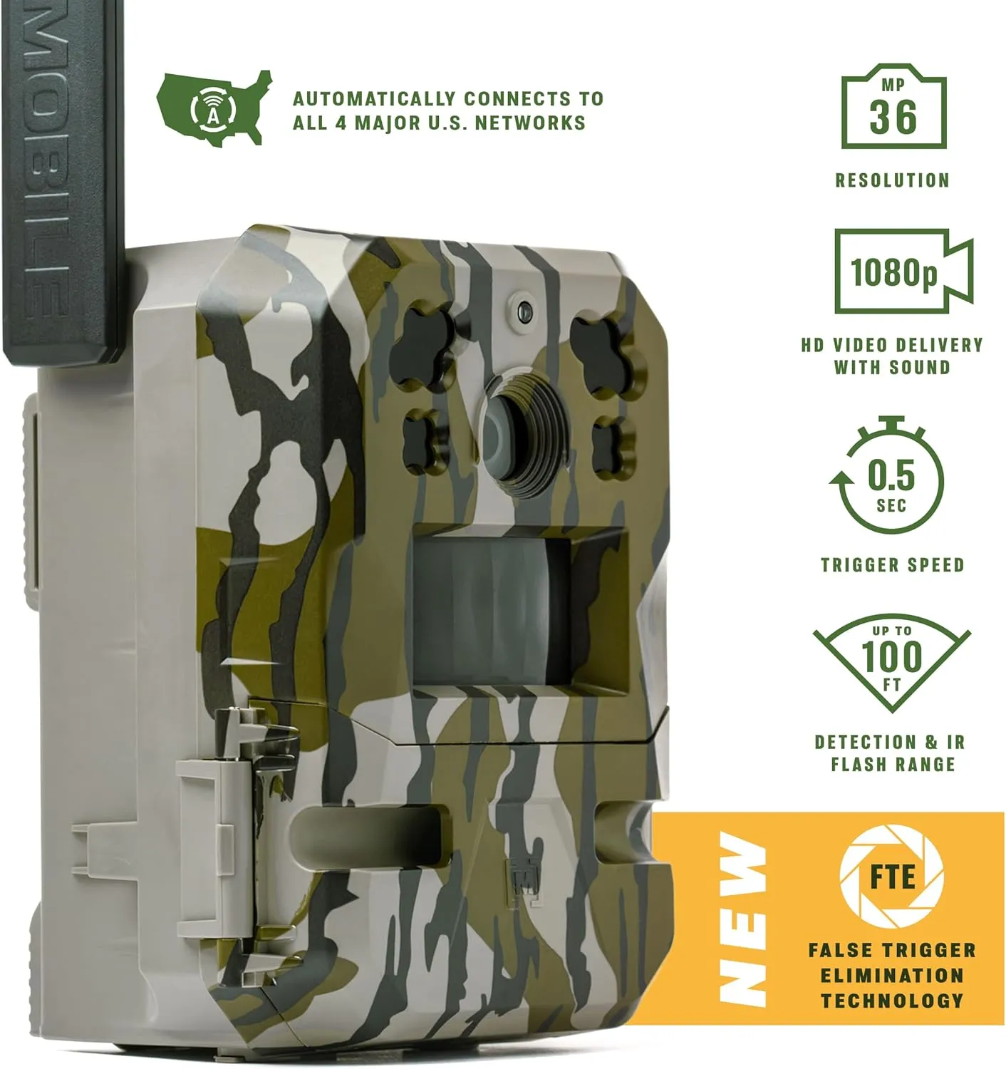 Moultrie Edge Pro Cellular Trail Camera - Auto Connect, Nationwide Coverage, False Trigger Elimination Tech,1080p Video with HD Audio, 100ft Detection Range