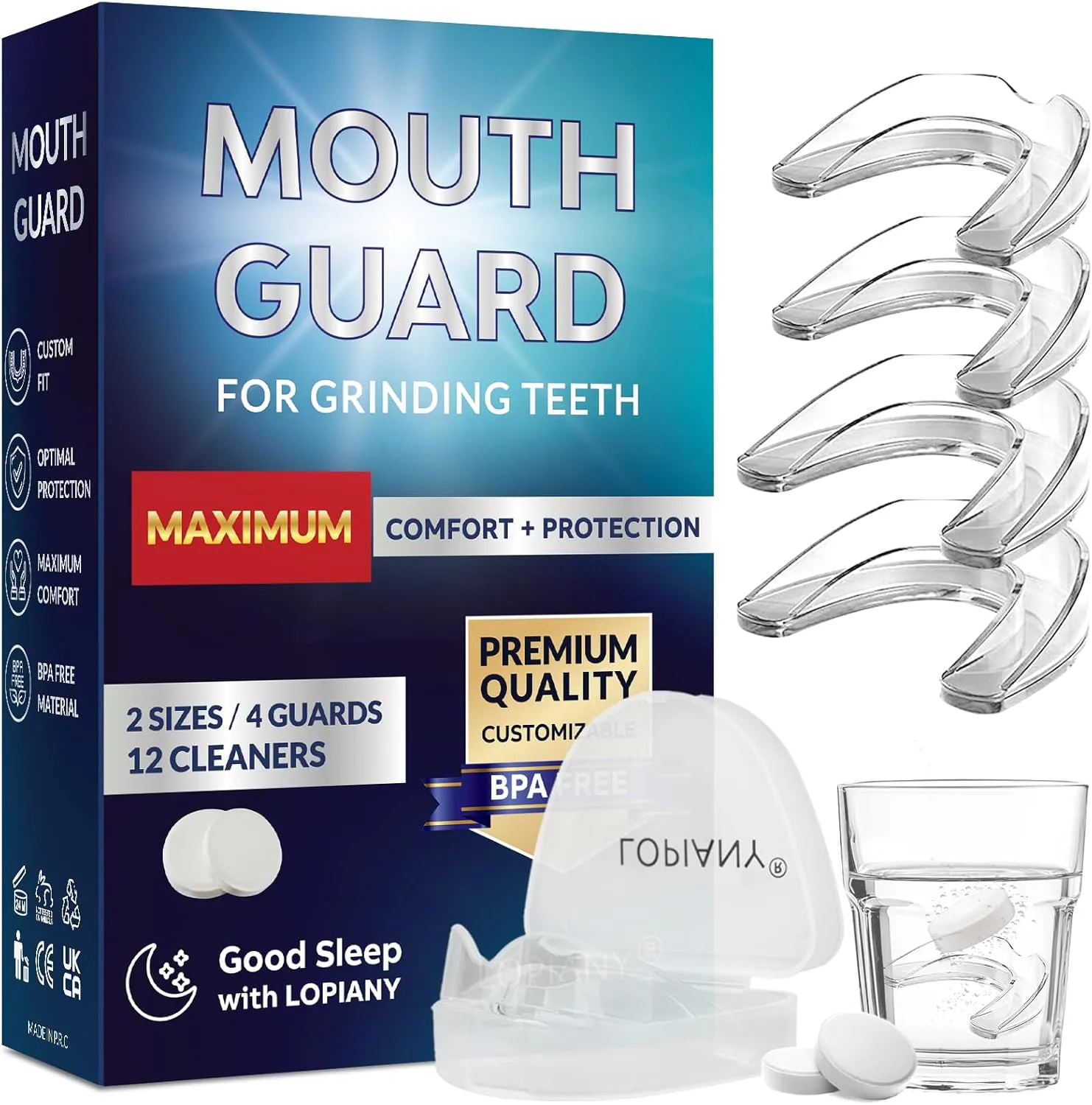 Mouth Guard for Grinding Teeth at Night, Night Guards for Teeth Grinding, Mouthguards for Grinding of Teeth, Mouth Guard for Sleeping with 12 Cleaning Tablets