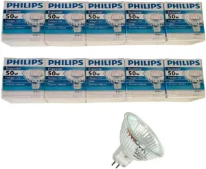 MR16 Halogen Bulb 50W, Landscape Indoor Outdoor Flood, 2 Pin 12v GU5.3 Base with Dimmable - Pack of 10 Bundle with 1 Pack of Decostar Halogen Light Bulbs 50 Watt