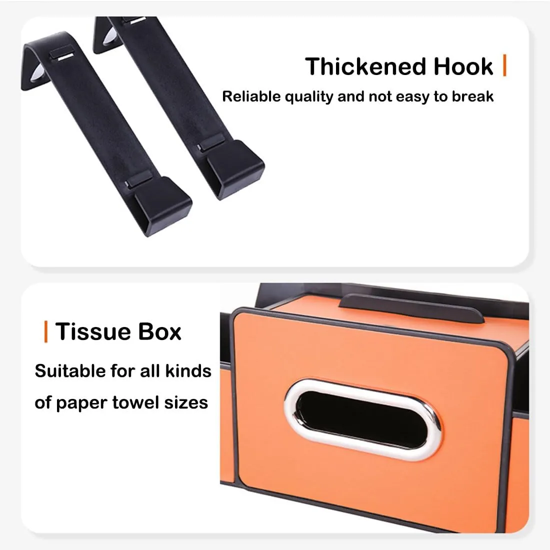 Multifunctional Backseat Storage Box, Hanging Universal Waterproof Backrest Organizer Bag, Car-Mounted Tissue Boxs with 2 Drink Cup Holders (2pcs Orange)