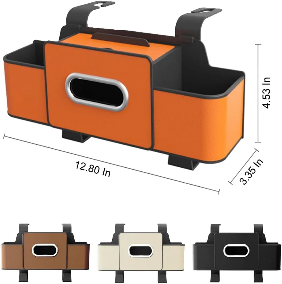 Multifunctional Backseat Storage Box, Hanging Universal Waterproof Backrest Organizer Bag, Car-Mounted Tissue Boxs with 2 Drink Cup Holders (2pcs Orange)