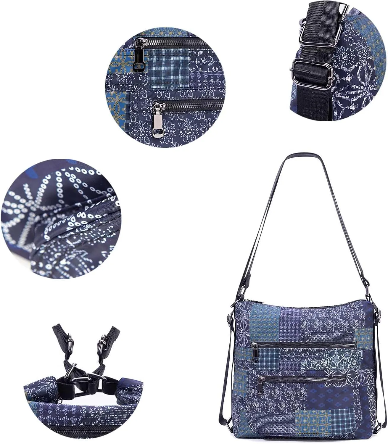 Multiple Compartments Satchel Handbags Waterproof Nylon Crossbody Bags for Women Adjustable Strap Tote for Ladies