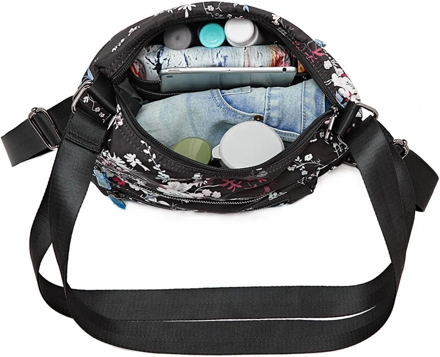 Multiple Compartments Satchel Handbags Waterproof Nylon Crossbody Bags for Women Adjustable Strap Tote for Ladies