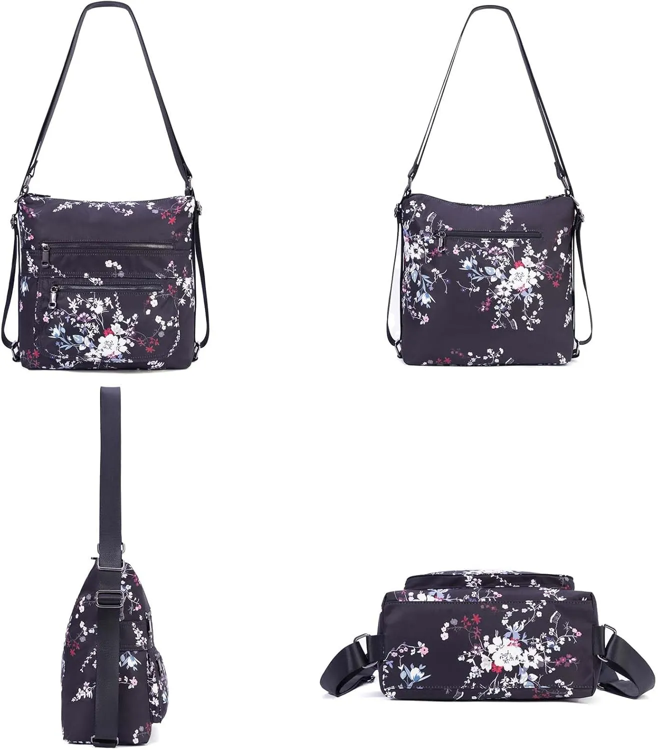 Multiple Compartments Satchel Handbags Waterproof Nylon Crossbody Bags for Women Adjustable Strap Tote for Ladies