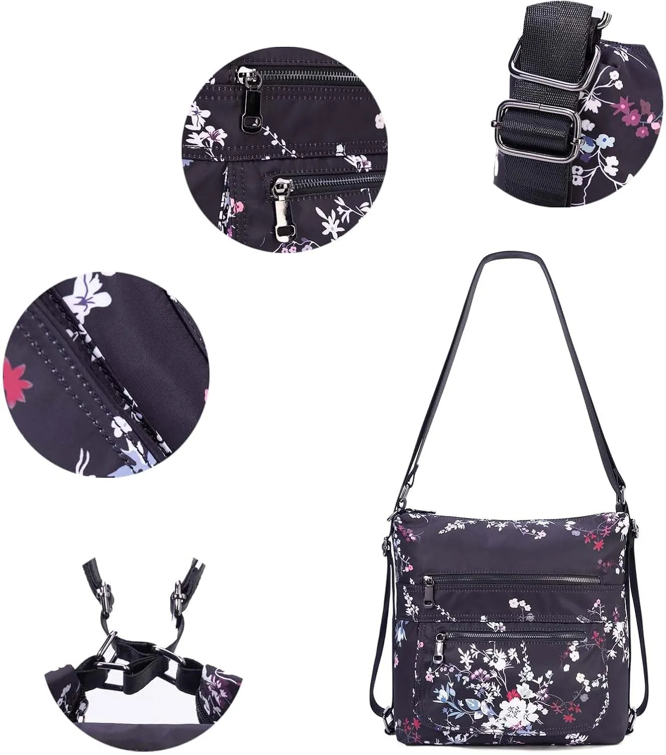 Multiple Compartments Satchel Handbags Waterproof Nylon Crossbody Bags for Women Adjustable Strap Tote for Ladies