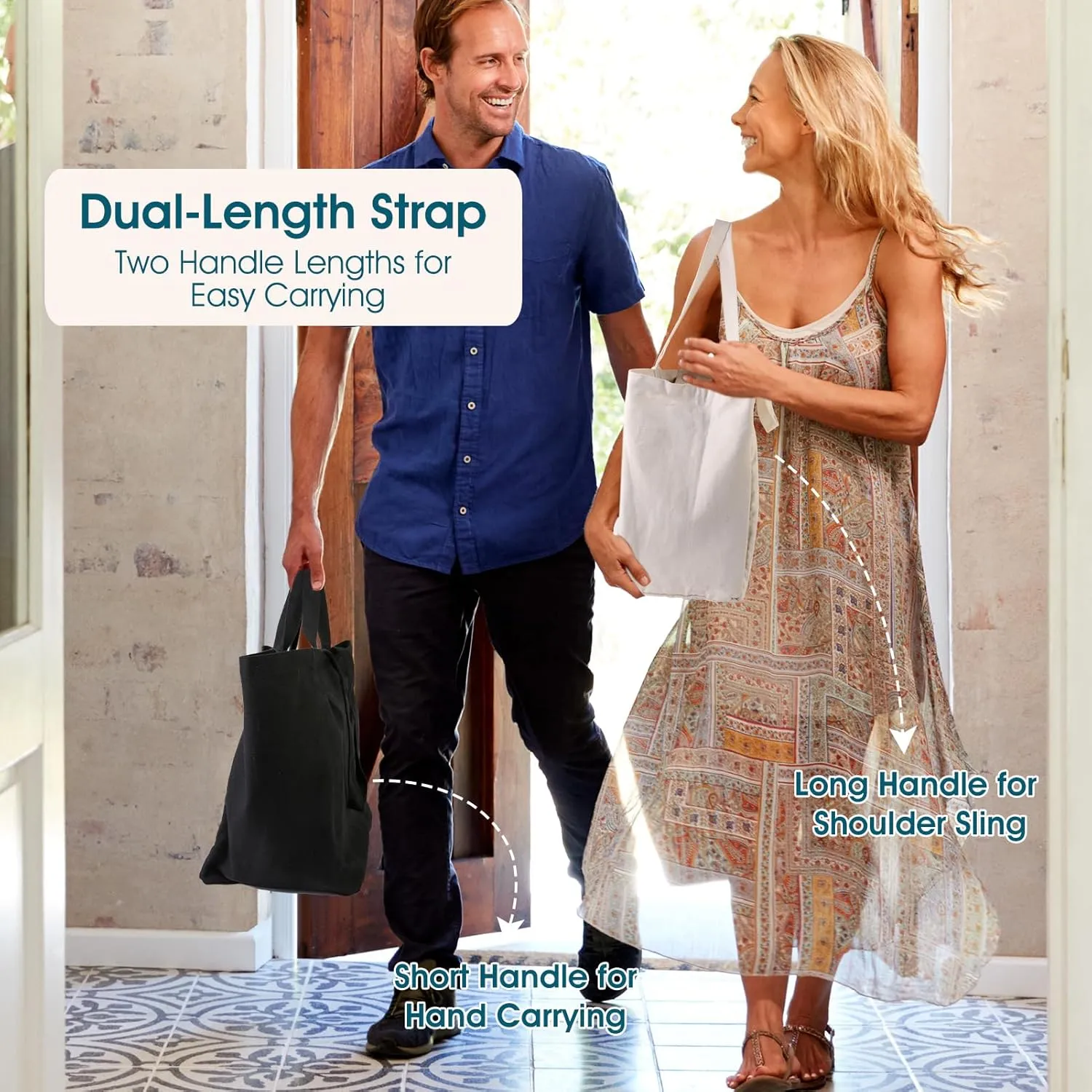 musbus Large Canvas Tote Bag-Organic Cotton, 3-Pack Eco-Friendly Reusable Grocery Bags with Pockets/Bottle Sleeves, Washable Shopping/Farmers Market, Long Shoulder Strap and Short Handle, Foldable