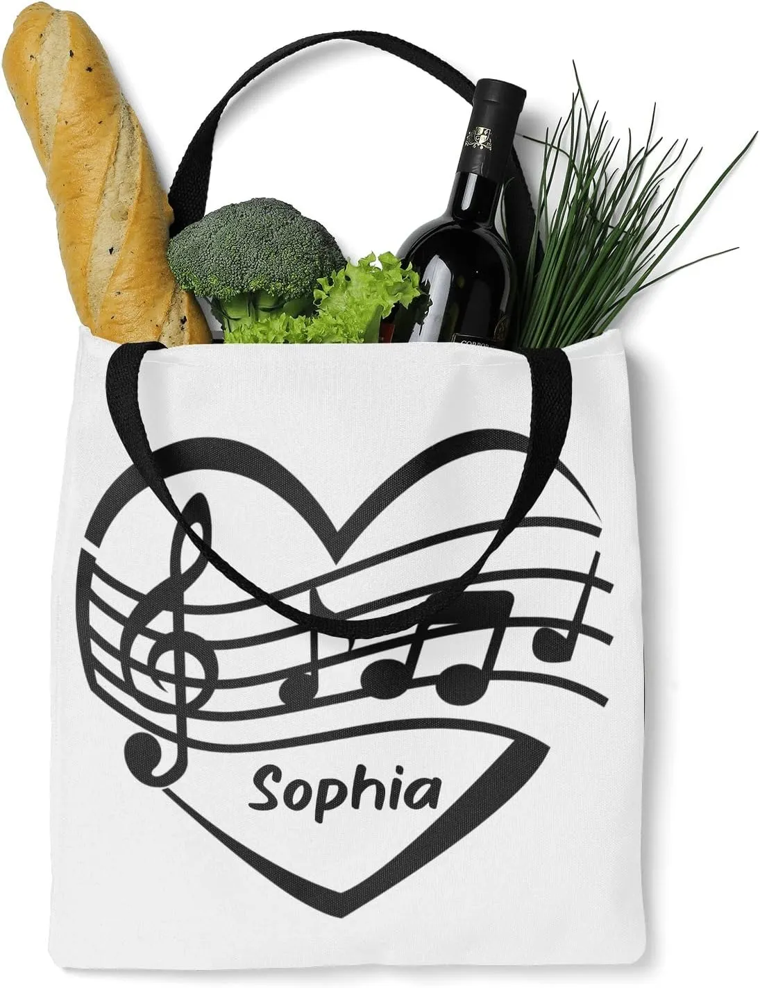 Music Notes Personalized Canvas Tote Bags, Reusable Bags for Shopping,Travel,School Handbag Gift