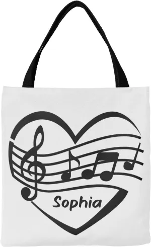 Music Notes Personalized Canvas Tote Bags, Reusable Bags for Shopping,Travel,School Handbag Gift