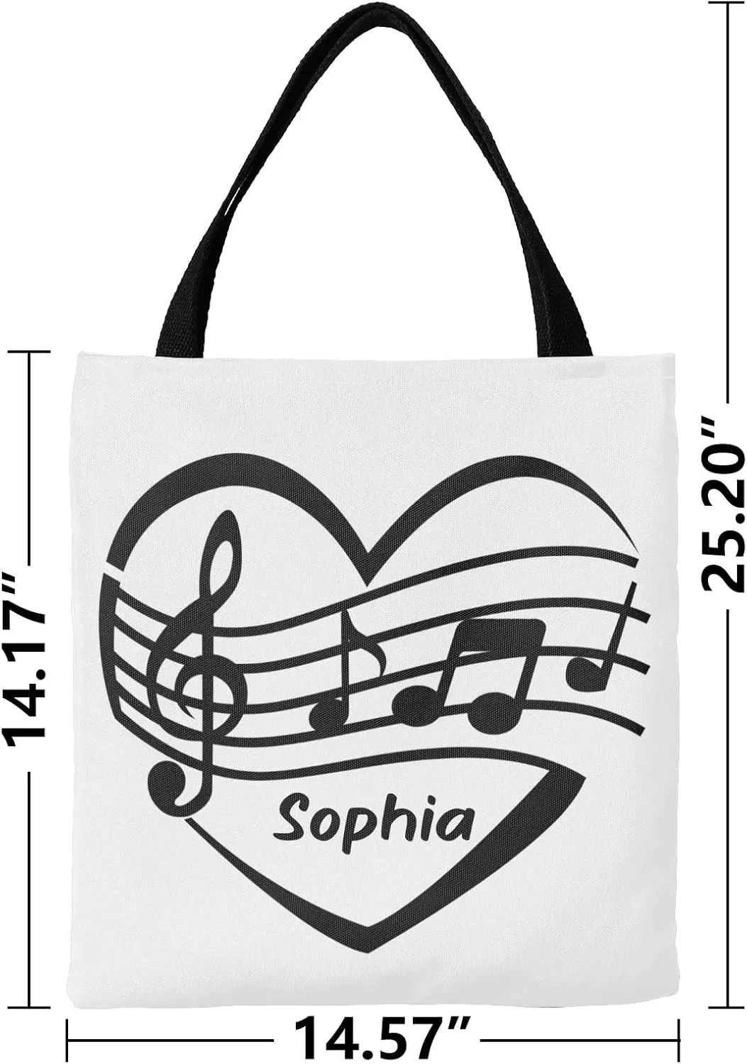 Music Notes Personalized Canvas Tote Bags, Reusable Bags for Shopping,Travel,School Handbag Gift