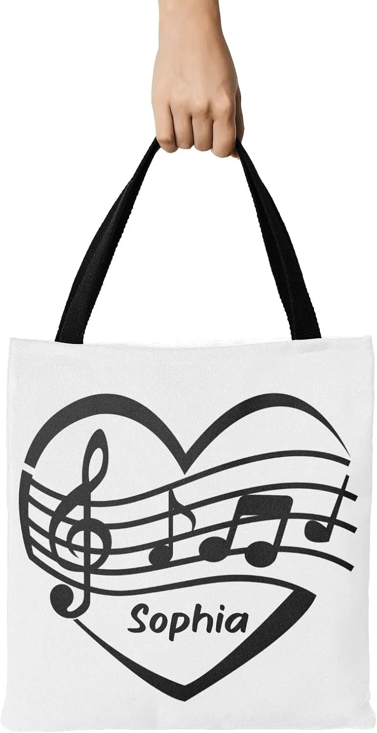 Music Notes Personalized Canvas Tote Bags, Reusable Bags for Shopping,Travel,School Handbag Gift