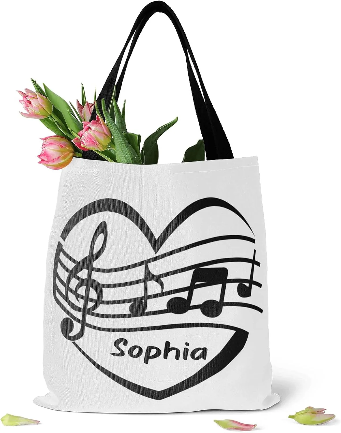 Music Notes Personalized Canvas Tote Bags, Reusable Bags for Shopping,Travel,School Handbag Gift