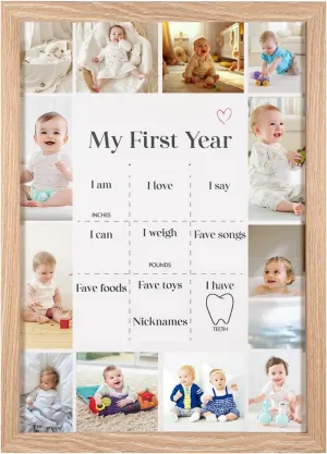 My First Year Birthday Photo Frame - One Year Old Baby Statistical Data Logo, Monthly Milestones For 1st Birthday Memories, Perfect For Newborn Parties, New Mother Gifts, And Nursery Decoration (birthday)