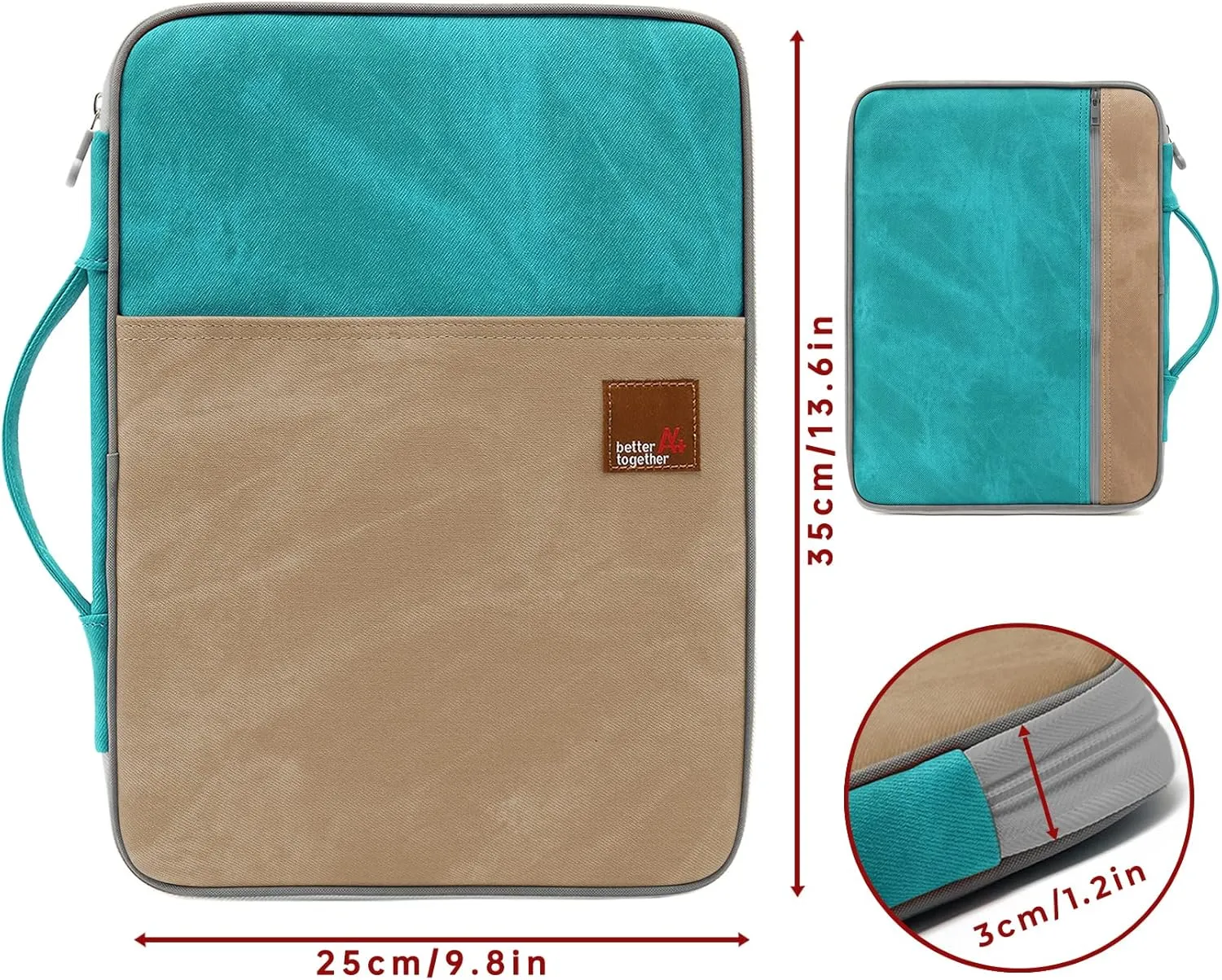 mygreen Zipper Portfolio Organizer A4 Note Pouch-Waterproof Document Bags/Zipper Binder/Paper Case Green and Khaki