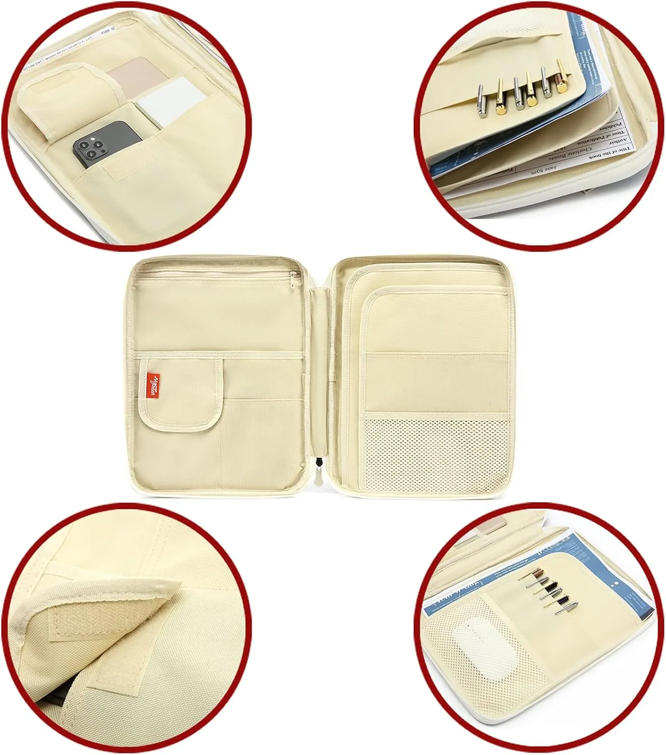 mygreen Zipper Portfolio Organizer A4 Note Pouch-Waterproof Document Bags/Zipper Binder/Paper Case Green and Khaki