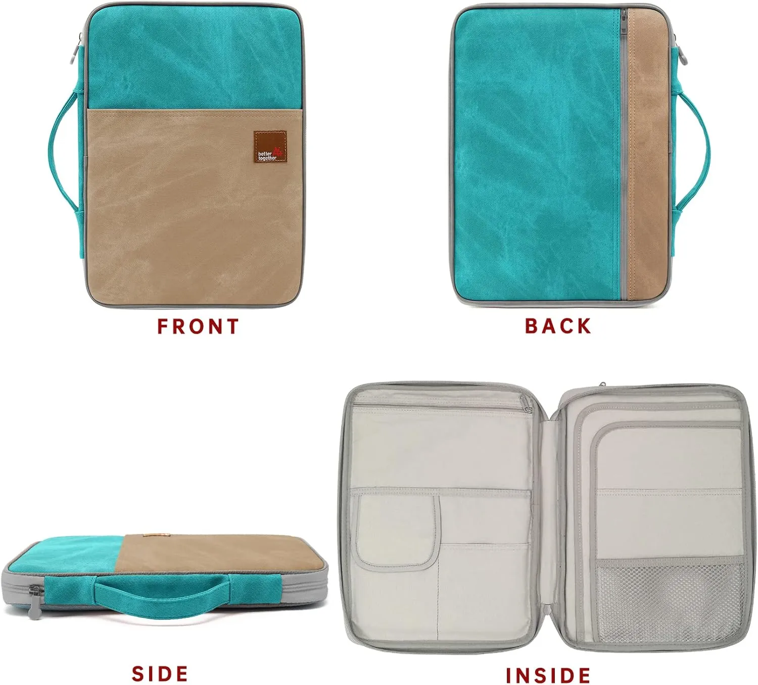 mygreen Zipper Portfolio Organizer A4 Note Pouch-Waterproof Document Bags/Zipper Binder/Paper Case Green and Khaki