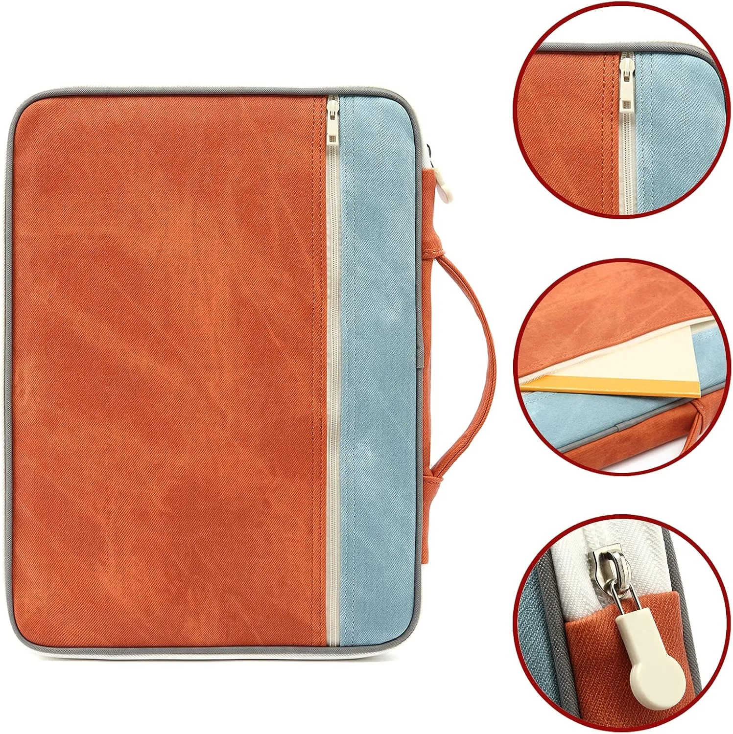 mygreen Zipper Portfolio Organizer A4 Note Pouch-Waterproof Document Bags/Zipper Binder/Paper Case Green and Khaki